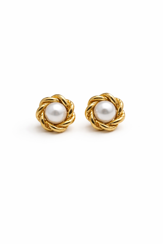 Zum Rosette Pearl Stud Earrings | Waterproof Gold Floral Earrings