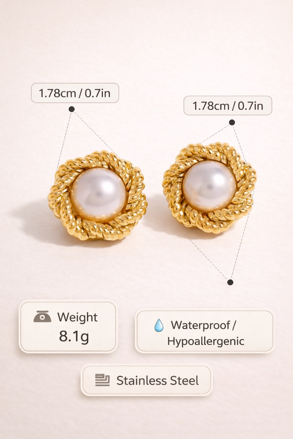 Zum Rosette Pearl Stud Earrings | Waterproof Gold Floral Earrings