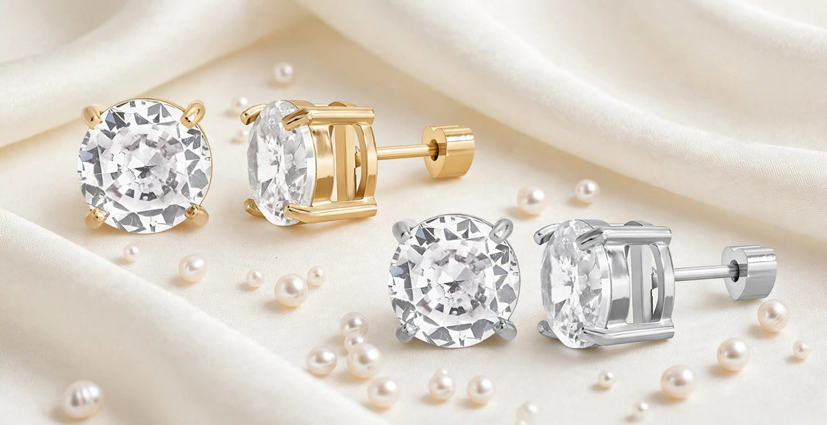 Elara studs styled flat-lay with pearls