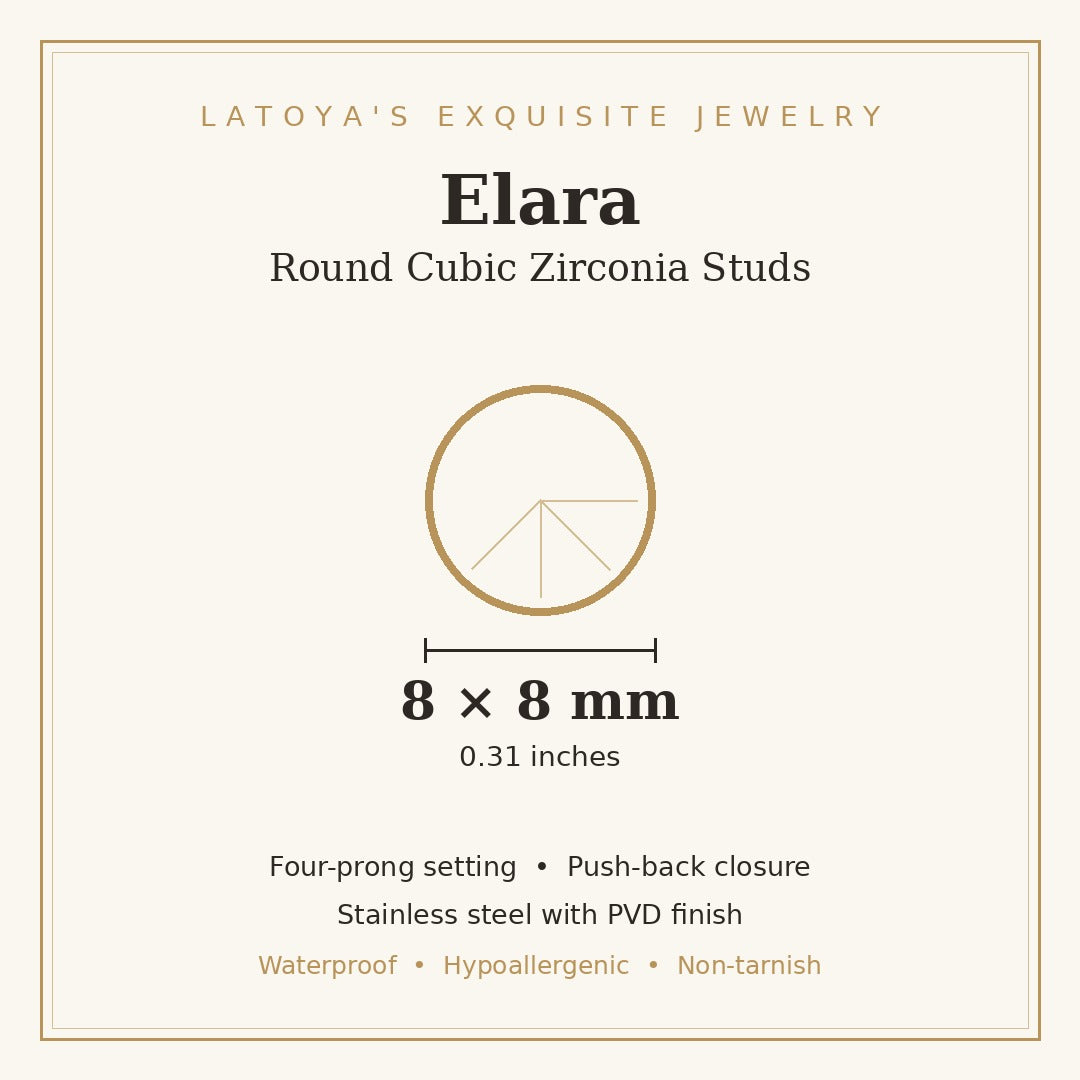 Elara size guide, 8x8mm