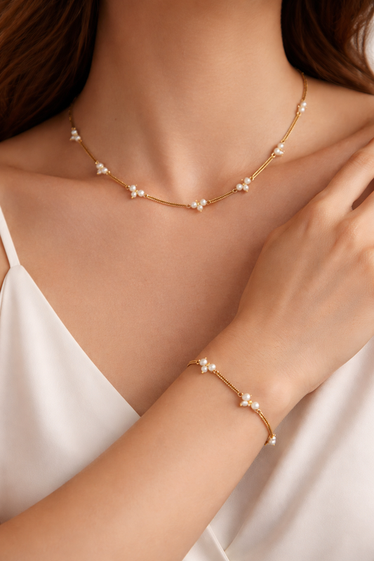 Sher Pearl Beaded Necklace & Bracelet Set