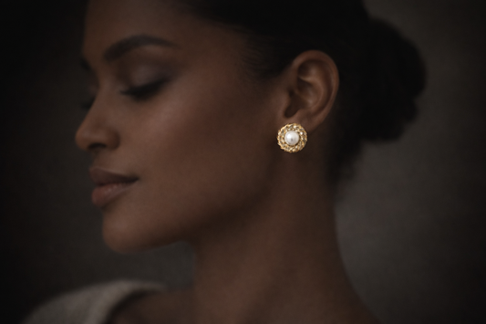 Zum Rosette Pearl Stud Earrings | Waterproof Gold Floral Earrings